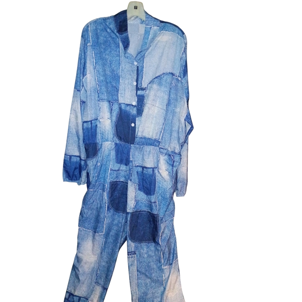 Stylish Blue Patchwork Jumpsuit Size 4x - image 5